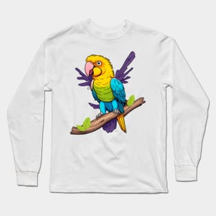 Cute happy parrot yellow, green and blue Long Sleeve T-Shirt